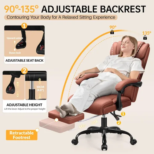 Miniatura 4 de HeroSet Silla de oficina grande y alta con reposapiés, silla ergonómica reclinable de cuero ejecutiva de 400 libras, soporte lumbar, sillas de Café