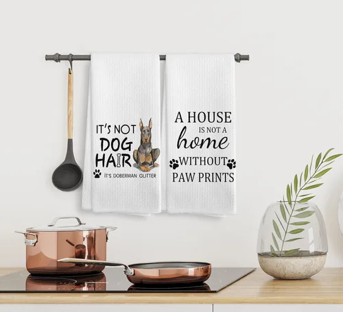 Miniatura 5 de Toallas de cocina y paños de cocina de perro Doberman con purpurina, regalos de mamá de perro Doberman con purpurina para mujeres, juego de 2, 16×24