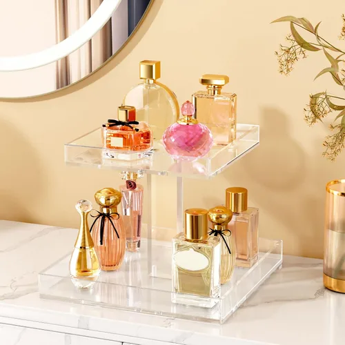 Miniatura 2 de NIUBEE Organizador de almacenamiento de cosméticos de baño acrílico de 2 niveles para tocador y encimera, bandeja de perfume de pie para decoración