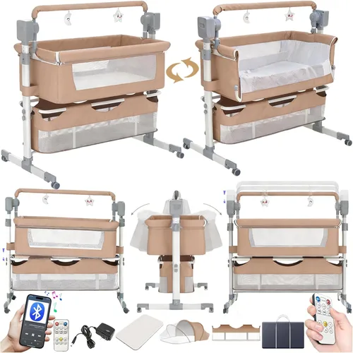 Miniatura 13 de Electric Bluetooth Smart Baby Bedside Crib, Infant Bedside Cot, Convertible Foldable Baby Bassinet Crib with Remote Control, Music, 5 Swaying Gears