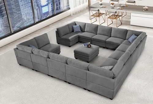 Miniatura 35 de Legend Vansen Sofá modular de gran tamaño, sofá en forma de U de 7 asientos con otomana, sofá de pana con asiento profundo, sofás seccionales Gris