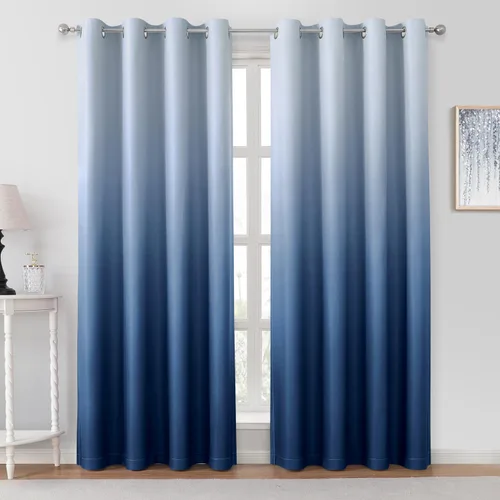 Miniatura 16 de HOMEIDEAS Cortinas Blackout Negras Ombré de 52 x 63 Pulgadas de Largo Degradado Oscurecimiento de Habitación Aislamiento Térmico Ahorro de Energía