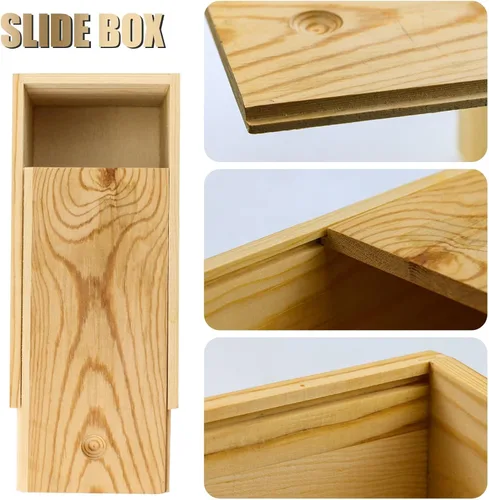 Miniatura 3 de Paquete de 2 cajas de almacenamiento de madera sin terminar con tapa deslizante, contenedor de madera natural en blanco para Navidad, boda, fiesta