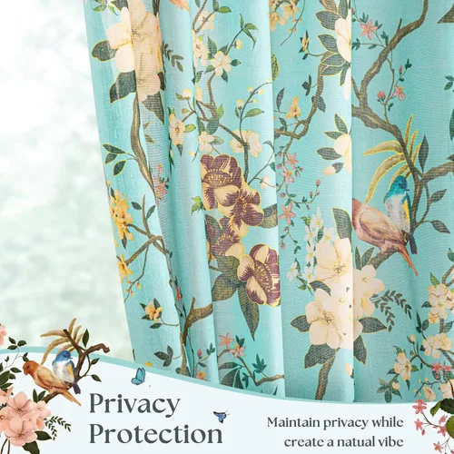 Miniatura 3 de Cortinas de lino florales azules y amarillas, estilo vintage, bohemio, de 63 pulgadas, 2 paneles con pestaña trasera para sala de estar