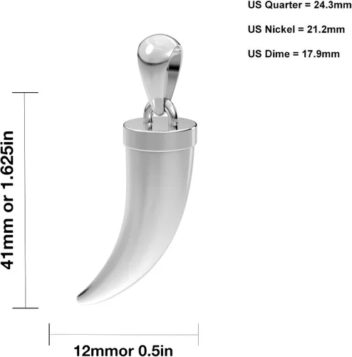 Miniatura 3 de US Jewels Colgante de diente de lobo de plata de ley 925 para hombre, 1.614 in, Metal, No es una piedra preciosa