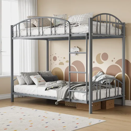 Miniatura 11 de GarveeHome Litera de metal individual sobre matrimonial, marco de literas resistente con barandilla arqueada y escalera de seguridad, cama de acero