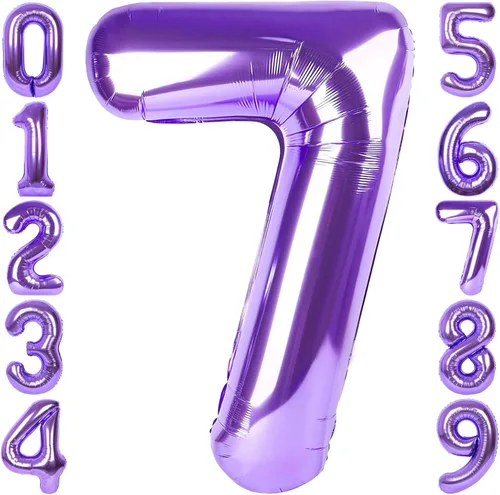 Miniatura 28 de Globo de número 0 de 40 pulgadas de RainbowQ Party, grande, color púrpura, para niños o niñas, números del 0 al 9, de papel de aluminio y Mylar