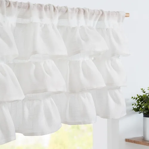 Miniatura 28 de jinchan Cortinas de cenefa para ventanas de 16 pulgadas, coloridos mini pompones, cenefa de cocina de granja, cenefa de gasa semitransparente