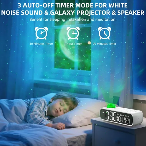 Miniatura 8 de Reloj despertador digital con máquina de sonido de ruido blanco para dormitorio, mesita de noche, reloj con temporizador de 30/60/90 minutos
