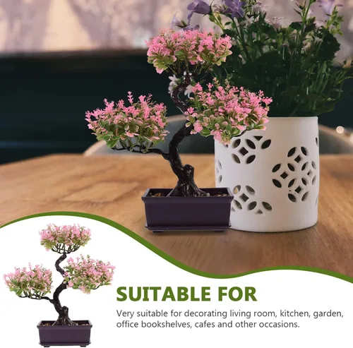 Miniatura 3 de Cabilock Árbol de bonsái artificial, decoración de bonsái artificial, modelo de planta verde artificial, planta en maceta para el hogar, mesa, Rosa