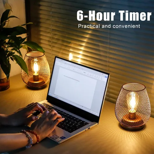 Miniatura 3 de JHY DESIGN Juego de 2 faroles LED de jaula de metal alimentados por batería, luz de acento inalámbrica con LED y temporizador de 6 horas, ideal