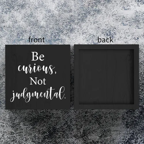 Miniatura 3 de mmiishe Letrero de madera inspirador decorativo motivacional con texto en inglés «Be Curious Not Judgmental», caja de madera para el hogar