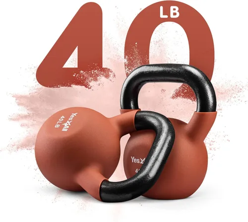 Miniatura 2 de Yes4All Pesas rusas, pesas rusas de hierro fundido recubiertas de neopreno de 5-65 LB, asa de agarre ancho y fondo plano para balanceos, I. 40LB