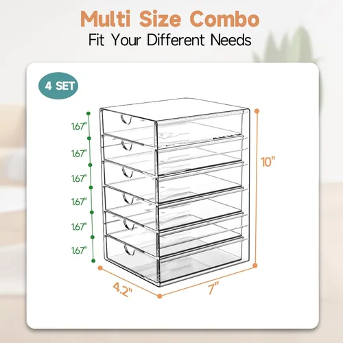 Miniatura 3 de Organizador de almacenamiento para cajones de maquillaje con 24 cajones, set de 4 organizadores acrílicos para escritorio de oficina