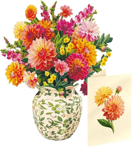 Miniatura 3 de Freshcut Paper Dahlia Sunrise - Tarjetas emergentes 3D de tamaño real de 14.5 pulgadas, tarjeta de felicitación, cumpleaños, día de la madre