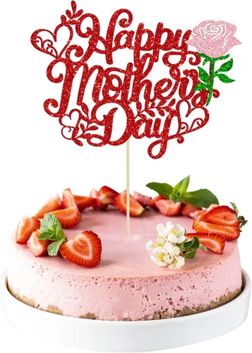 Miniatura 10 de Gyufise 1 pieza de decoración de pastel para el Día de la Madre con purpurina de corazón Love You Mom Cake Pick Rose Flower Best Mom Cupcake Decor