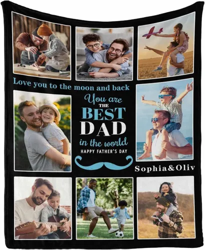 InterestPrint Customized Blankets with Photos Gifts for Dad on Father's Day Birthday, Dad Blanket from Daughter Son Wife Personalized Throw Gifts
