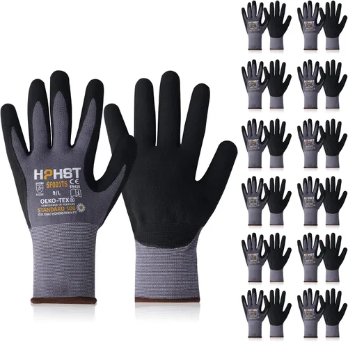 Safety Work Gloves, SF001, Comfort Stretch Fit, Power Grip, Smart Touch, Durable Foam Coated, 3Pairs & 12Pairs Gris 12 Pares