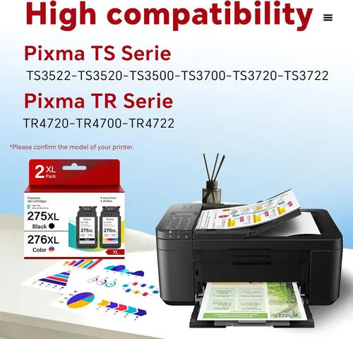 Miniatura 2 de 275XL 276XL - Paquete combinado de cartuchos de tinta de repuesto para Canon Ink PG-275 CL-276 compatible con Pixma TR4720 Series TR4722 TS3520