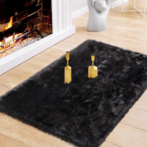 Miniatura 57 de Ciicool Alfombras de Piel de Oveja Sintética Suaves Alfombra de Piel Sintética Suave Beige Alfombra Esponjosa Funda para Silla y Sofá Alfombra