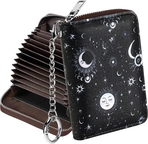 Miniatura 18 de Mayski - Cartera para tarjetas de crédito con cremallera para mujeres, tarjetero pequeño de acordeón, llavero, tarjetero para tarjetas de Manzana