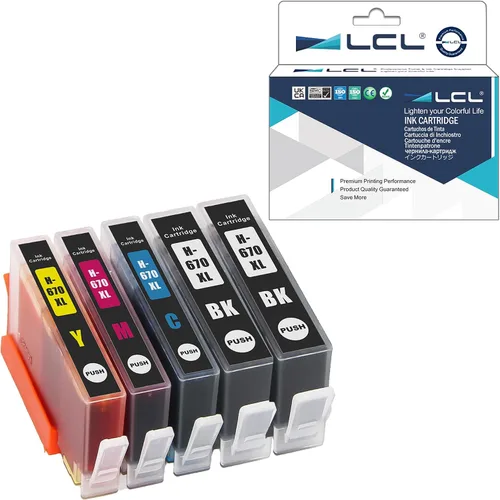 LCL Cartucho de tinta de repuesto compatible para HP 670XL CZ117AL CZ118AL CZ119AL CZ120AL 3525 4615 4620 4625 5525 6526 (paquete de 5 unidades, 2