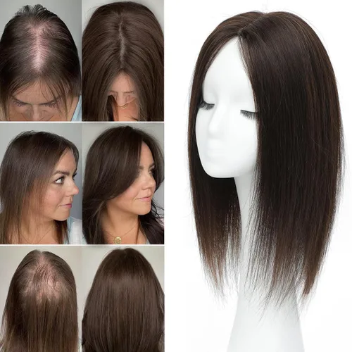 Miniatura 20 de Aimeolyn Toppers de cabello para mujer, cabello humano real, sin flequillo, extensiones de cabello superior para adelgazar, base de encaje Haisr