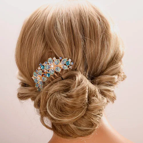 Aimimier Peine de pelo francés de doble flor con cristales brillantes y diamantes de imitación, peines laterales, pinzas para el cabello de dientes