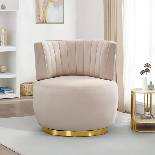 SLEERWAY Silla giratoria de 360°, moderna silla decorativa redonda de terciopelo, cómoda silla pequeña tapizada con base de metal dorado para sala
