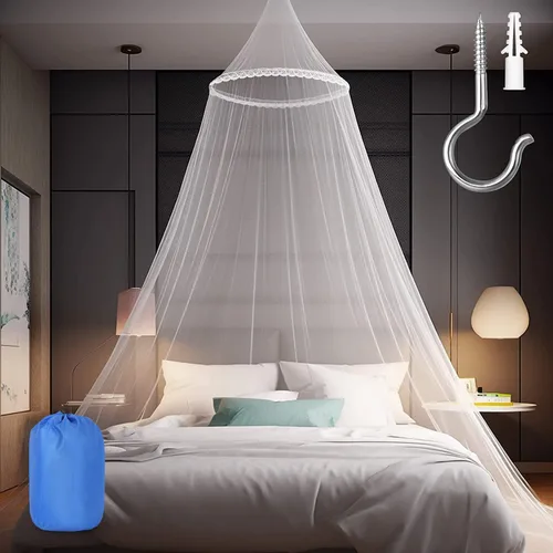 Miniatura 10 de Sublaga Mosquitera para cama, toldo de cama blanco grande para niñas, red de cama colgante, ideal para decoración de dormitorio, viajes con bolsa