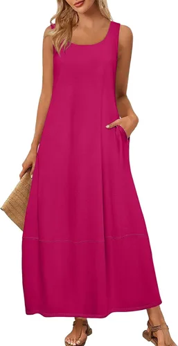 Miniatura 36 de Vestidos de iglesia para mujer 2025, casual, holgado, sin mangas, largo, fluido, vestido de verano con bolsillos