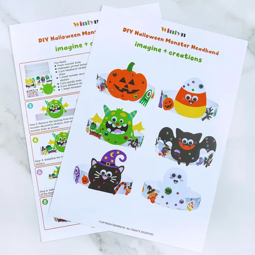 Miniatura 9 de Winlyn 24 juegos de diademas de Halloween, kits de manualidades, juegos de corona, caramelos Jack-o'-Lantern, fantasma, monstruo, murciélago