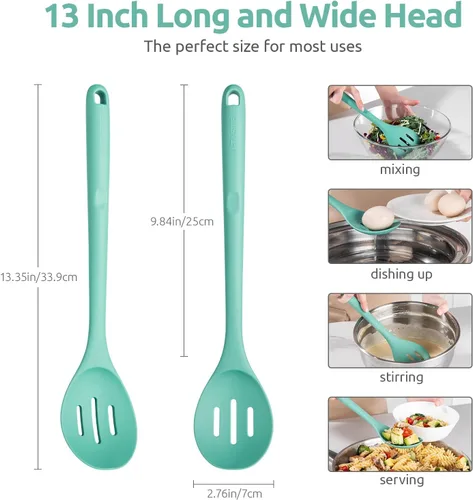 Miniatura 2 de U-Taste - Cuchara de cocina ranurada de 13.3 pulgadas: cuchara mezcladora de cocina resistente al calor de 600ºF, utensilio de sopa de goma (1) Aqua