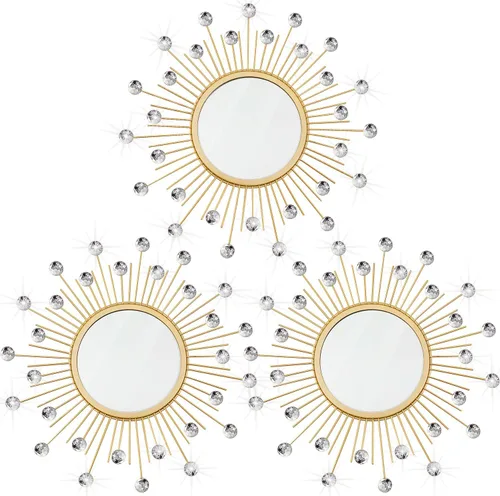 Miniatura 42 de Paquete de 3 espejos metálicos para pared, con diseño de rayos de sol, para decoración del hogar, arte decorativo para colgar en la pared para sala