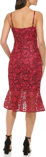 Miniatura 3 de GUESS Vestido midi de encaje con dobladillo con volantes para mujer