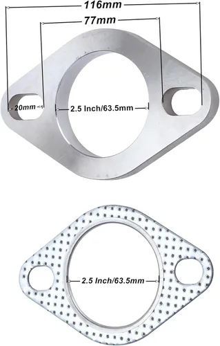Miniatura 2 de Rwraps Brida de escape de acero inoxidable 2 pernos 2.5" Brida de escape y kit de conexión de junta 2.5 pulgadas/2.500 in