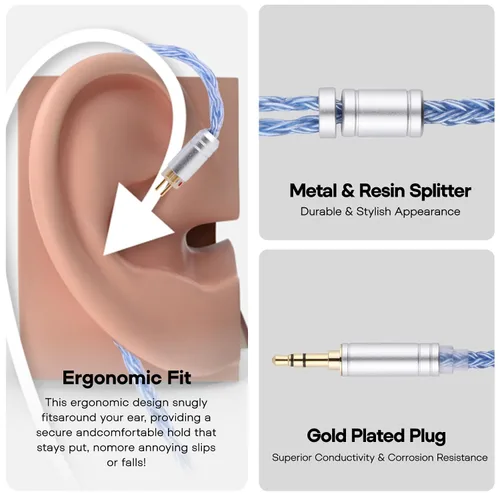 Miniatura 7 de Linsoul Tripowin Zonie - Cable IEM de 16 núcleos chapados en plata, cables mejorados para auriculares SPC de 1.25m para ZS10 PRO 2 AS10 PRO ZSN PRO