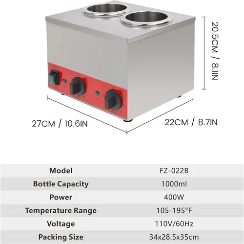 Miniatura 2 de Calentador de salsa eléctrico comercial de doble pozo, dispensador de botellas para queso Nacho, chocolate, mermelada y mantequilla, temperatura
