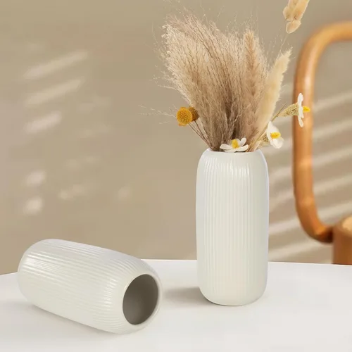 Miniatura 3 de Jarrón de cerámica para flores – Jarrón moderno pequeño con textura acanalada para decoración del hogar, hierba de pampas, decorativo