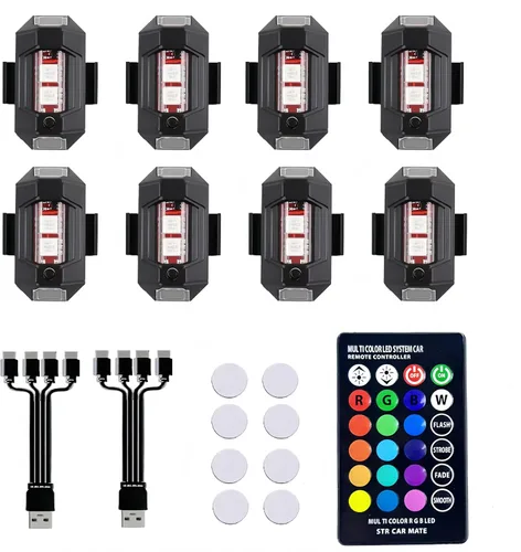 8 luces estroboscópicas LED inalámbricas con control remoto, 8 colores, impermeables, anticolisión, luces LED de advertencia, luces LED inalámbricas