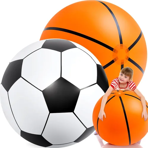 Lewtemi 2 unidades de fútbol y baloncesto inflables gigantes de 27 pulgadas, bolas de playa inflables grandes, globos de gran tamaño para fiesta de