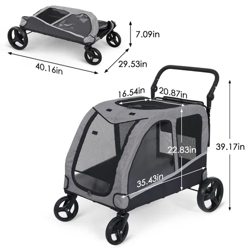 Miniatura 5 de Saudism Cochecito de perro para perros grandes y medianos, cochecito extra grande para mascotas, carro para perros para 2 perros, diseño plegable