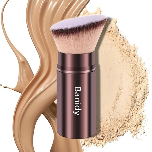 Miniatura 14 de Brocha de maquillaje Kabuki para la cara, retráctil, cepillo Kabuki de viaje, portátil, impecable para base, rubor en polvo, bronceador, pulido