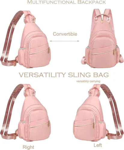 Miniatura 2 de YAZEKOUS - Mochila cruzada tipo bandolera mini para mujeres, convertible, pequeña mochila para viajes, para senderismo, mochila de día Z Rosa