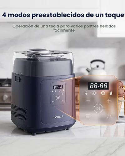 Miniatura 4 de Compresor 4 en 1 para hacer helados (1.0 cuartos de galón), sin precongelación, máquina automática de yogur, máquina de servir yogur congelado Azul