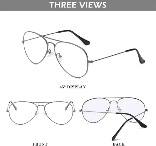 Miniatura 4 de HJSTES Lentes de aviador de lente transparente luz azul para mujeres y hombres marco de piloto anteojos clásicos sin receta