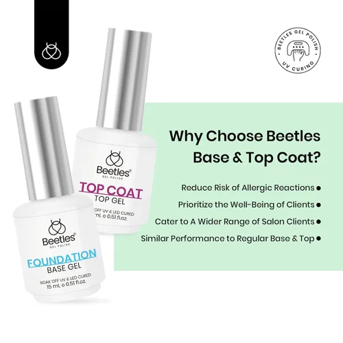 Miniatura 4 de Beetles 2 Piezas Juego de Base y Capa Superior de Gel Libre de Hema Sin Limpieza, Fórmula Suave Mejorada Capa Superior Brillante Esmalte de Uñas
