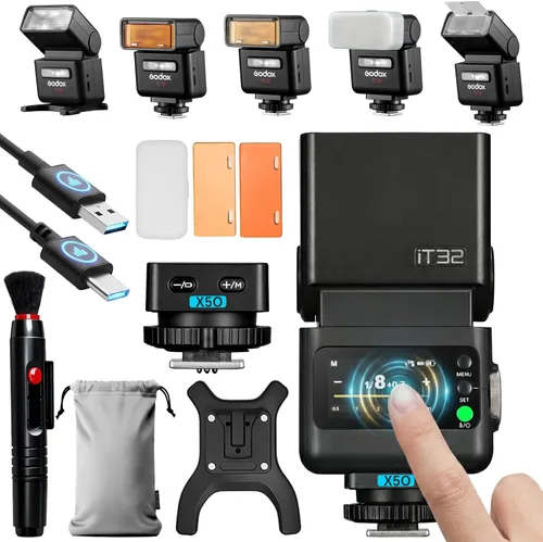 Miniatura 13 de Godox IT32 TTL Flash de cámara con X5C FlashTrigger para cámaras Canon, zapata magnética y disparador 2 en 1, pantalla táctil colorida, cabezal
