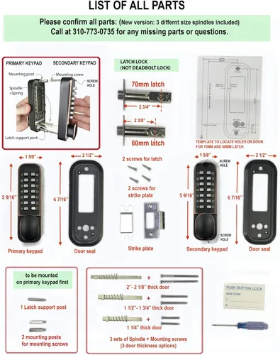 Miniatura 5 de Cerradura de puerta mecánica sin llave, combinación con doble teclado, no necesita batería ni electricidad. Bronce frotado con aceite