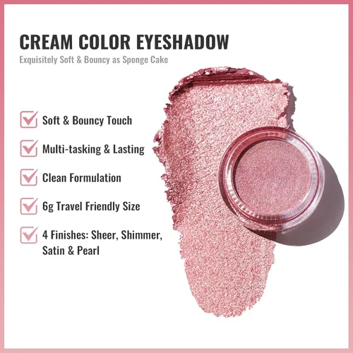 Miniatura 35 de Oulac Sombra de ojos en crema con brillo también para iluminador Sombra de ojos mezclable Resistente al agua y de larga duración con fórmula Pureza